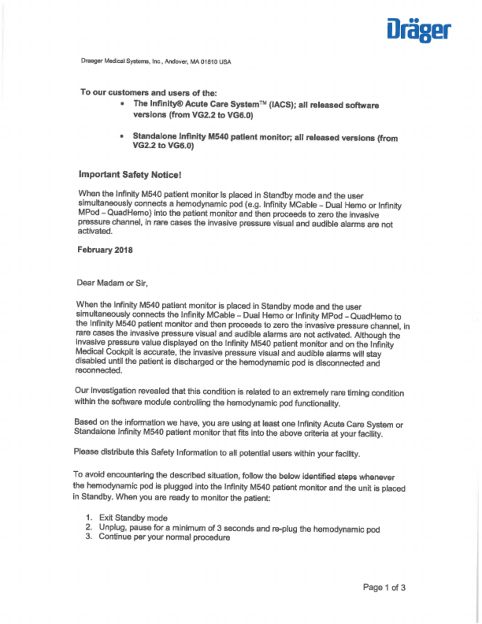 RECALL The Infinity Acute Care System And M540 Monitor Important recall-the-infinity-acute-care-system-and-m540-monitor-important